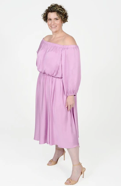 Shop Mayes Nyc Edwina Off The Shoulder Midi Dress In Orchid