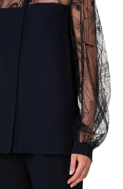 Shop Akris Embroidered Croquis Tulle & Silk Crepe Shirt In Black