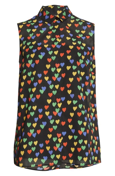Shop Akris Heart Print Sleeveless Cotton Voile Blouse In Black-multicolor