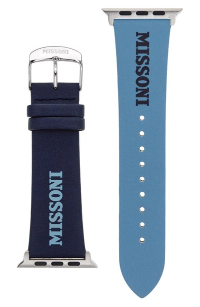 Shop Missoni Lettering 24mm Leather Apple Watch® Watchband In Blue