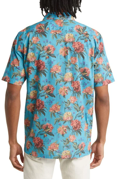 Shop Good Man Brand Big On-point Short Sleeve Stretch Organic Cotton Button-up Shirt In Burnt Brick Decadent Bloom