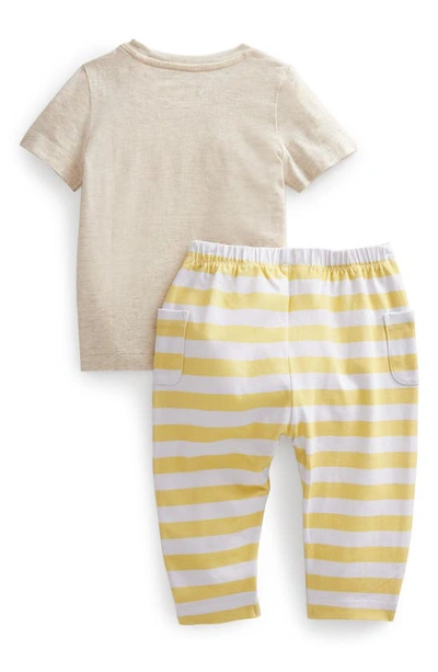 Shop Mini Boden Sun Applique Cotton Graphic Tee & Striped Leggings Set In Oatmeal Marl Rainbow Suns