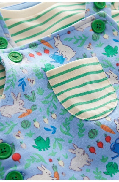 Shop Mini Boden Stripe Long Sleeve Cotton T-shirt & Garden Print Overalls Set In Vista Blue Bunny Patch