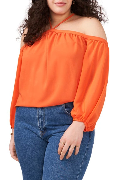 Shop 1.state Off The Shoulder Sheer Chiffon Blouse In Tigerlily
