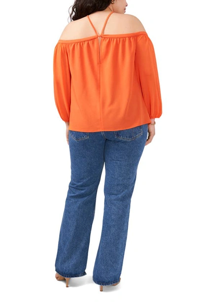 Shop 1.state Off The Shoulder Sheer Chiffon Blouse In Tigerlily