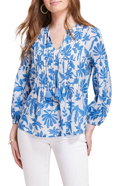 Shop Vineyard Vines Dumore Floral Pintuck Popover Blouse In Cay Floral-hull Blue