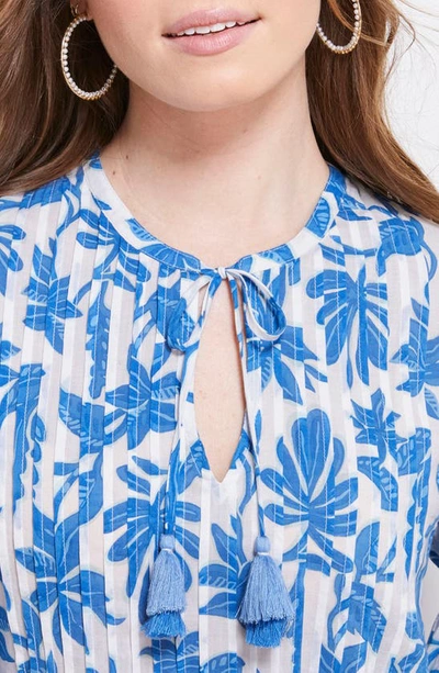 Vineyard Vines Dumore Floral Pintuck Popover Blouse In Cay Floral-hull Blue