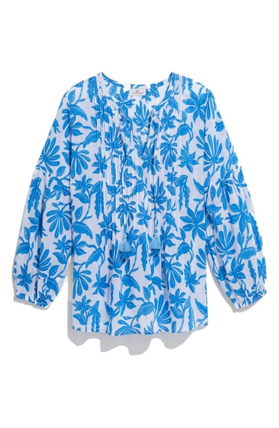 Shop Vineyard Vines Dumore Floral Pintuck Popover Blouse In Cay Floral-hull Blue