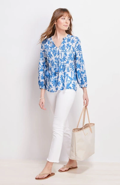 Shop Vineyard Vines Dumore Floral Pintuck Popover Blouse In Cay Floral-hull Blue