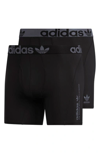 Shop Adidas Originals Assorted 2-pack Trefoil Boxer Briefs In Black/ Onix Grey