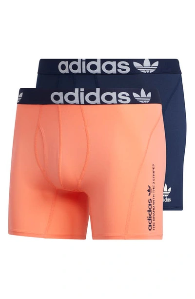 Shop Adidas Originals Assorted 2-pack Trefoil Boxer Briefs In Indigo/ White/ Coral Pink