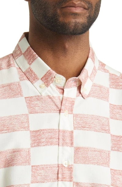 Shop Forét Port Checkerboard Print Ripstop Button-down Shirt In Brick Print