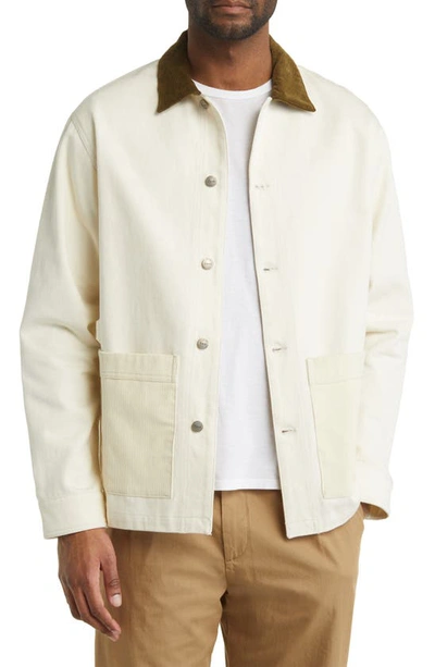 Shop Forét Heyday Organic Cotton Twill Overshirt In Cloud/ Army