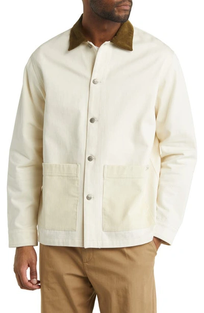 Shop Forét Heyday Organic Cotton Twill Overshirt In Cloud/ Army