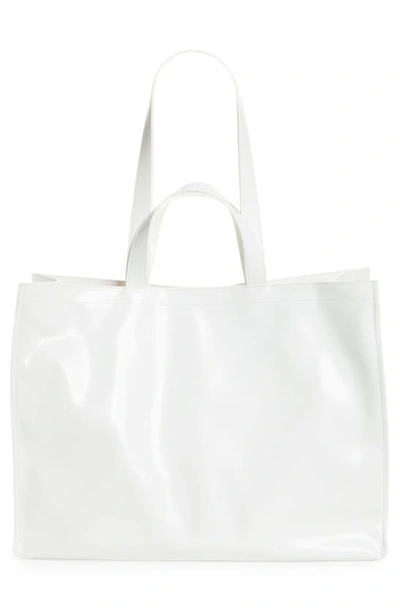 Shop Acne Studios Logo Embossed Faux Leather East/west Tote In White