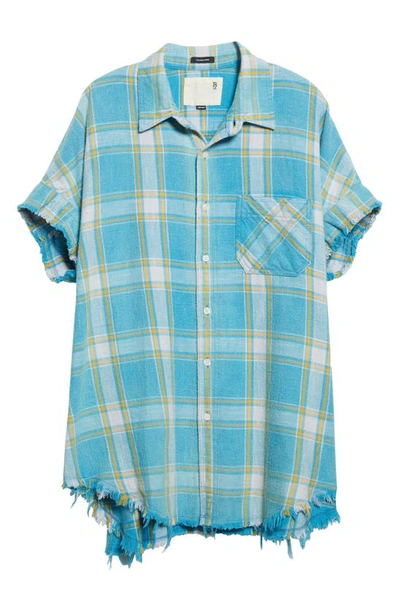 R13 Short Sleeve Boxy Button-up Shirt In Light Blue Plaid In Lt Blue Plaid