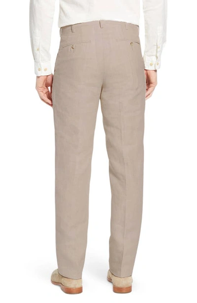 Berle Flat Front Solid Linen Dress Pants In Natural