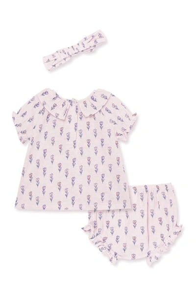 Shop Little Me Tulips Head Wrap, Top & Bubble Shorts Set In Lavender