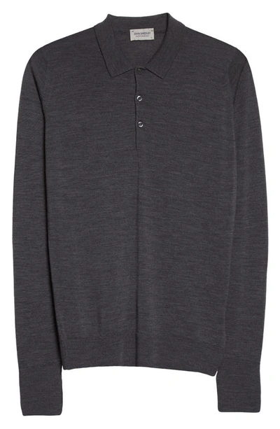 John Smedley Belper Extrafine Wool Knit Polo Sweater In Charcoal