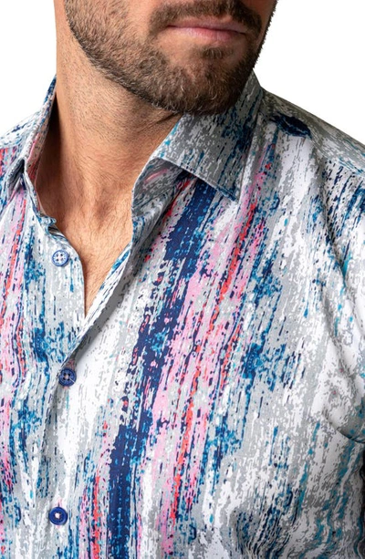 Maceoo Fibonacci Grittystripe Cotton Button-up Shirt In Blue Multi