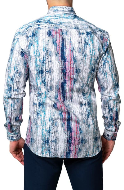 Maceoo Fibonacci Grittystripe Cotton Button-up Shirt In Blue Multi