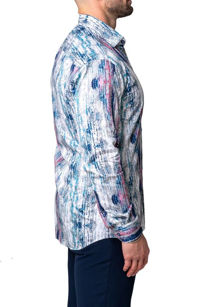 Maceoo Fibonacci Grittystripe Cotton Button-up Shirt In Blue Multi