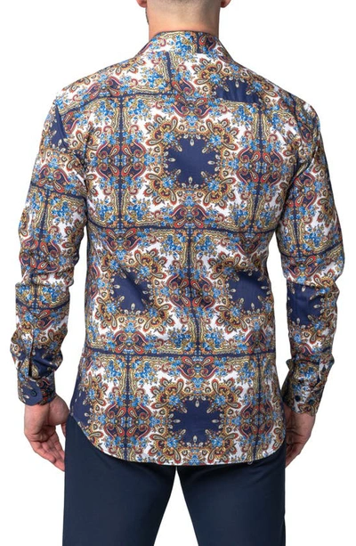 Shop Maceoo Archemedis Florentine Print Regular Fit Cotton Button-up Shirt In Blue Multi