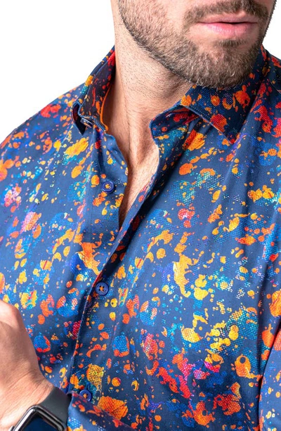 Shop Maceoo Fibonacci Splat Blue Contemporary Fit Button-up Shirt