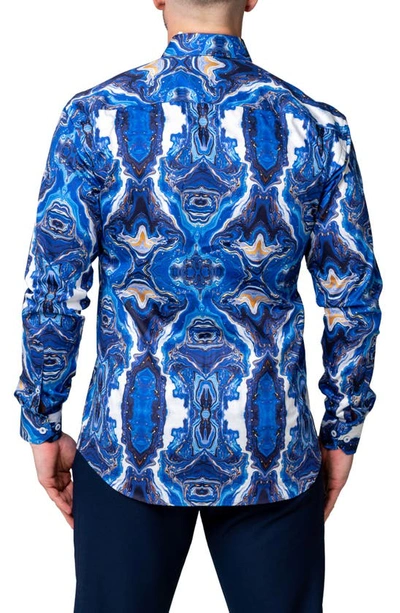 Shop Maceoo Fibonacci Oilspill Blue Cotton Button-up Shirt