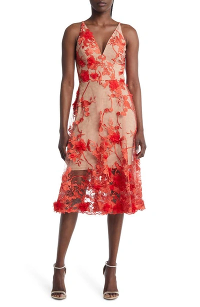 Shop Dress The Population Audrey Embroidered Fit & Flare Dress In Poppy