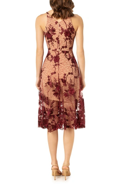 Shop Dress The Population Audrey Embroidered Fit & Flare Dress In Burgundy