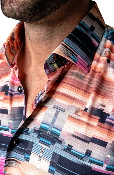 Maceoo Galileo Glitch Multi Short Sleeve Contemporary Fit Button-up Shirt In Pink Multi