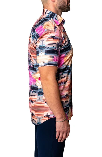 Shop Maceoo Galileo Glitch Multi Short Sleeve Contemporary Fit Button-up Shirt In Pink Multi