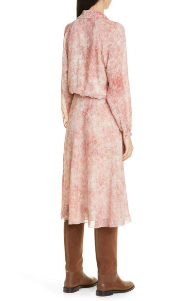 Shop Loro Piana Alexandra Water Floral Long Sleeve Silk Midi Dress In Almond Blossom