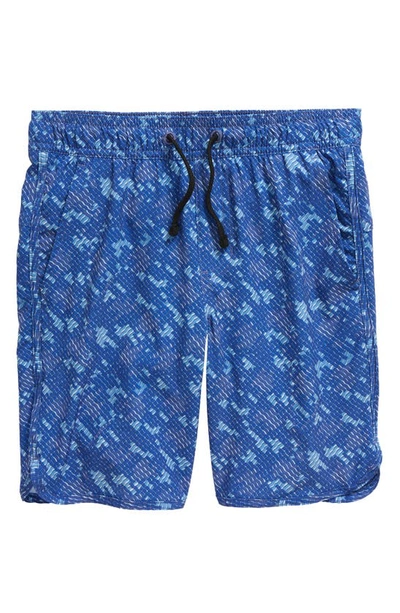 Shop Zella Kids' Volley Swim Trunks In Blue Marlin Mendocino Print