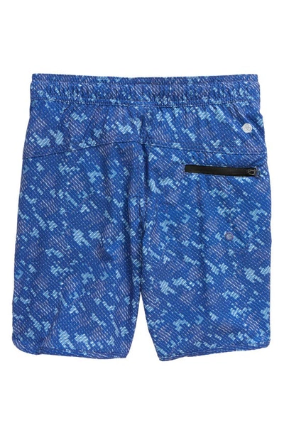 Shop Zella Kids' Volley Swim Trunks In Blue Marlin Mendocino Print