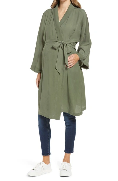 Shop Emilia George Maternity Robe & Face Mask Set In Olive Green