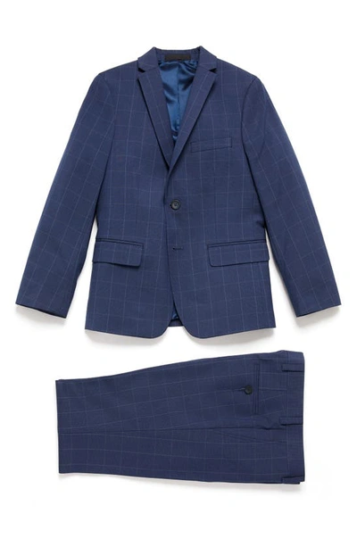 Shop Andrew Marc Kids' Windowpane Suit In Blue