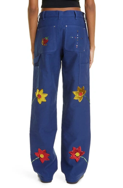 Shop Sky High Farm Workwear Sequin Embroidered Flowers Workwear Jeans In Blue