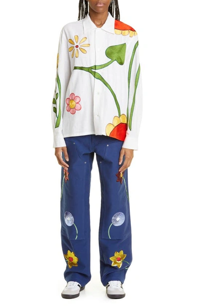 Shop Sky High Farm Workwear Sequin Embroidered Flowers Workwear Jeans In Blue