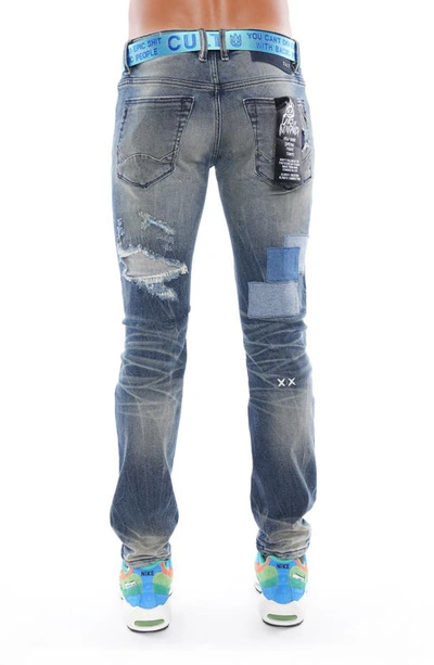 Shop Cult Of Individuality Rocker Slim Belted Straight Leg Jeans In Delft