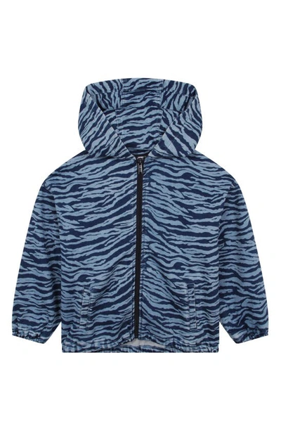 Shop Kenzo Kids' Tiger Stripe Zip-up Graphic Hooded Jacket In 805-slate Blue