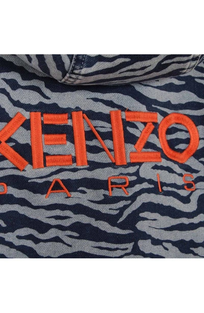 Shop Kenzo Kids' Tiger Stripe Zip-up Graphic Hooded Jacket In 805-slate Blue
