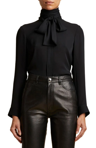Shop Khaite Tash Silk Georgette Bow Blouse In Black