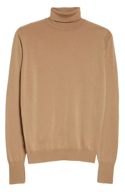 Shop John Smedley Richard Turtleneck Merino Wool Sweater In Light Camel