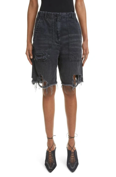 Shop Givenchy Distressed Denim Cargo Shorts In Charcoal