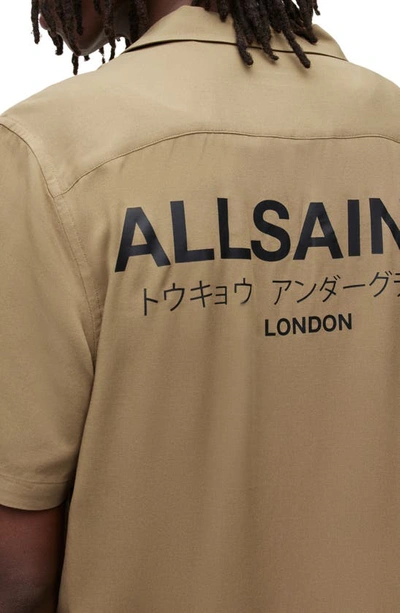Shop Allsaints Underground Logo Graphic Short Sleeve Camp Shirt In Khaki Brown/ Jet Black