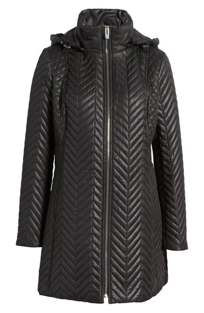 Shop Via Spiga Herringbone Quilted Water Resistant Hooded Jacket In Black