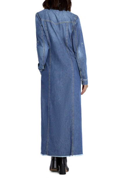 Shop Wash Lab Denim Long Sleeve Denim Maxi Shirtdress In Montery Blue