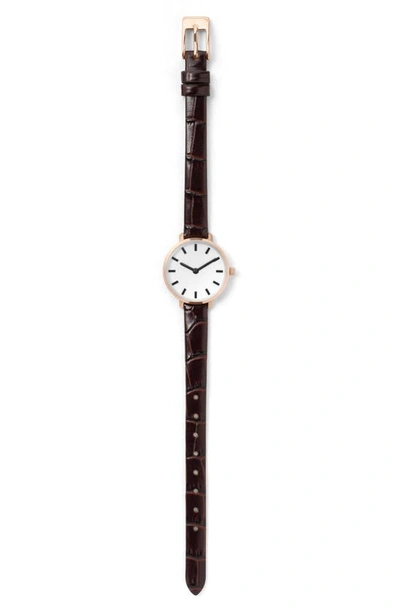 Shop Breda Beverly Croc Embossed Leather Strap Watch, 25mm In Rose Gold/ Espresso
